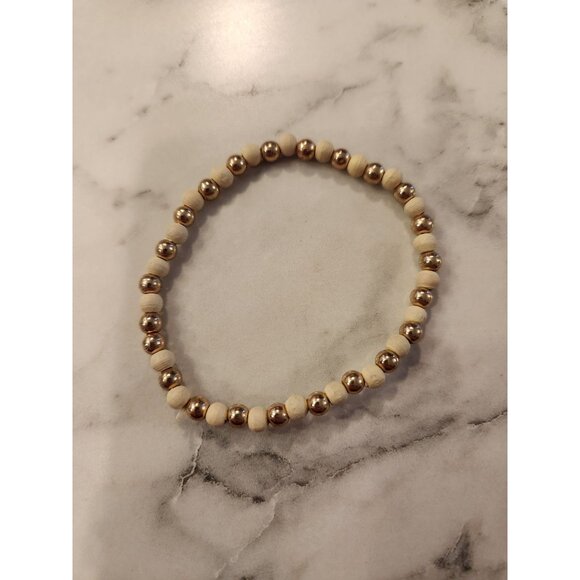 Wood & Gold-Tone Beaded Stretch Bracelet For Women - Picture 1 of 2